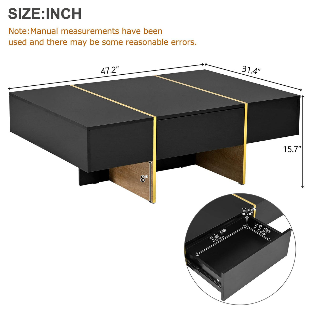 Minimalist High Gloss Black And Gold Coffee Table - Sleep Galleria