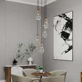 5-Light Brass Raindrop Glass Adjustable Pendant Chandelier - Omega Lifestyles