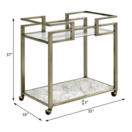Faux Marble Glass Metal 2-Tier Serving Cart - Omega Lifestyles