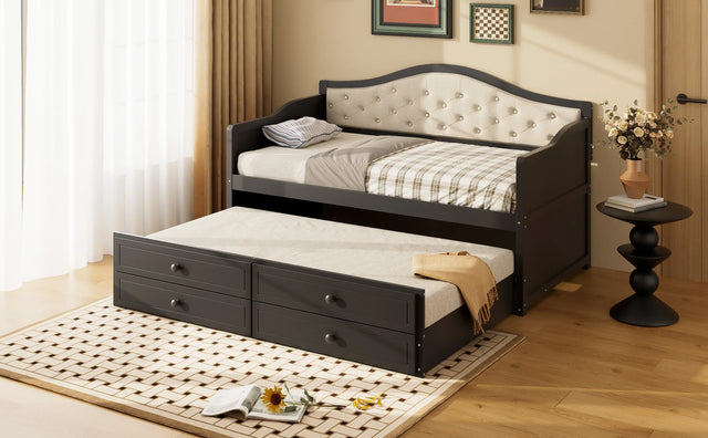 Twin Daybed With Pull-Out Trundle And Storage Drawers - Omega Lifestyles