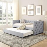 Mid-Century Upholstered Twin Daybed With Trundle Gray Linen - Omega Lifestyles