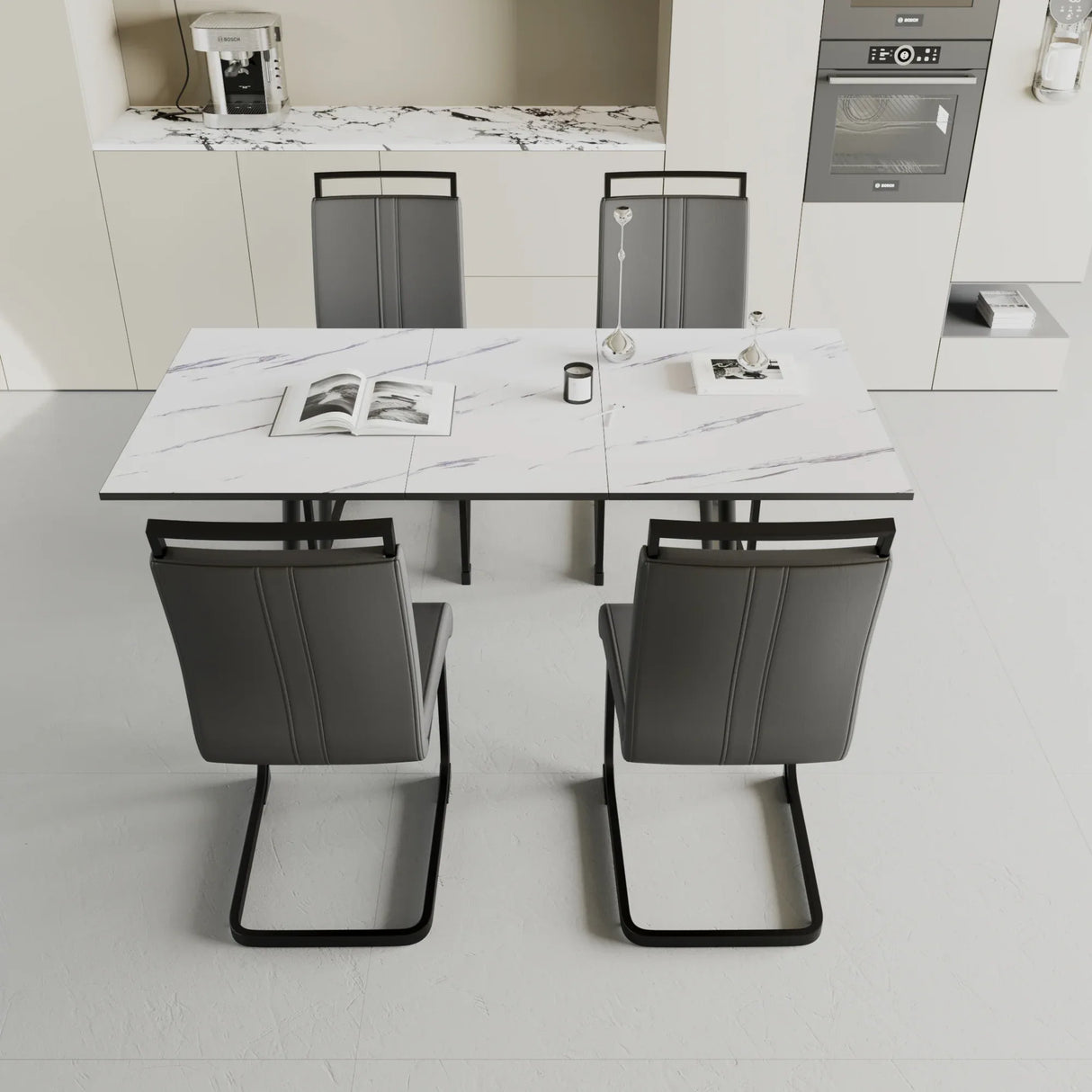 Expandable MDF Dining Table Set With Cushioned Armless Chairs - Omega Lifestyles