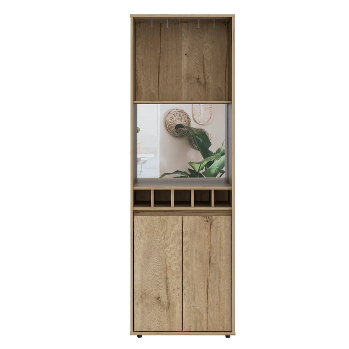 Light Oak 71-Inch Bar Cabinet With Wine Glass Rack - Omega Lifestyles