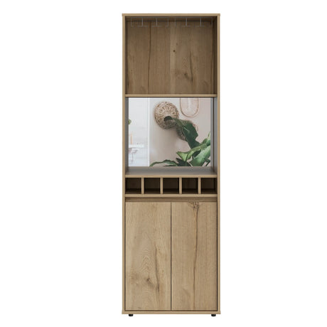 Light Oak 71-Inch Bar Cabinet With Wine Glass Rack - Omega Lifestyles