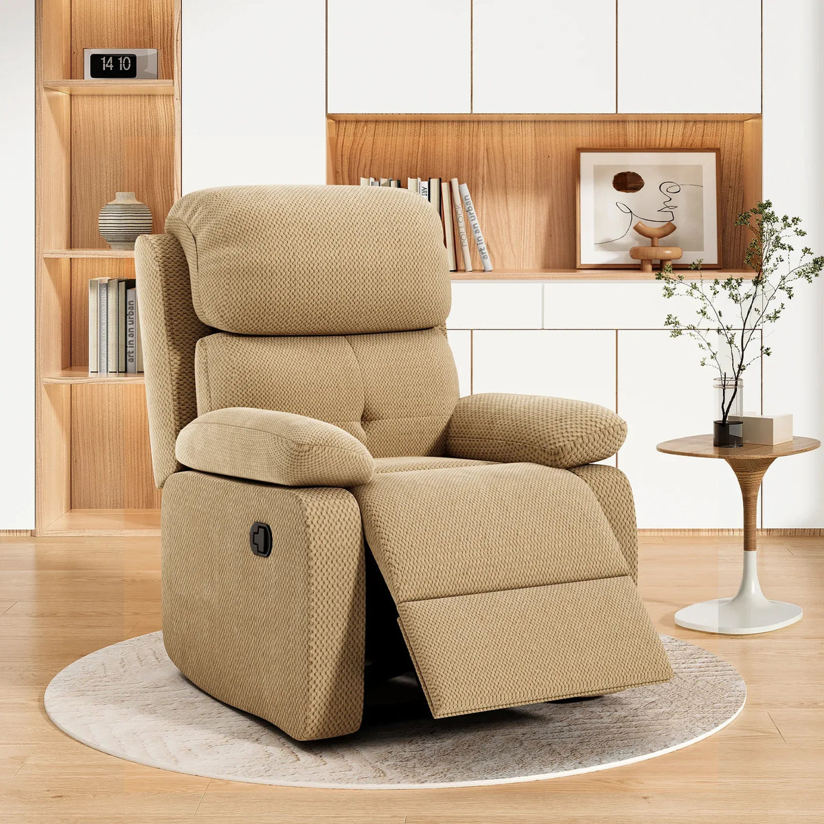Small Recliner Chair Camel Acacia Wood Metal - Omega Lifestyles