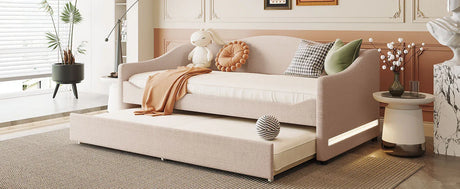 Twin Upholstered Teddy Fleece Daybed With LED Trundle - Omega Lifestyles