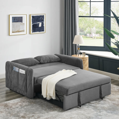 Velvet Convertible Pull-Out Sofa Bed With Pillows - Omega Lifestyles