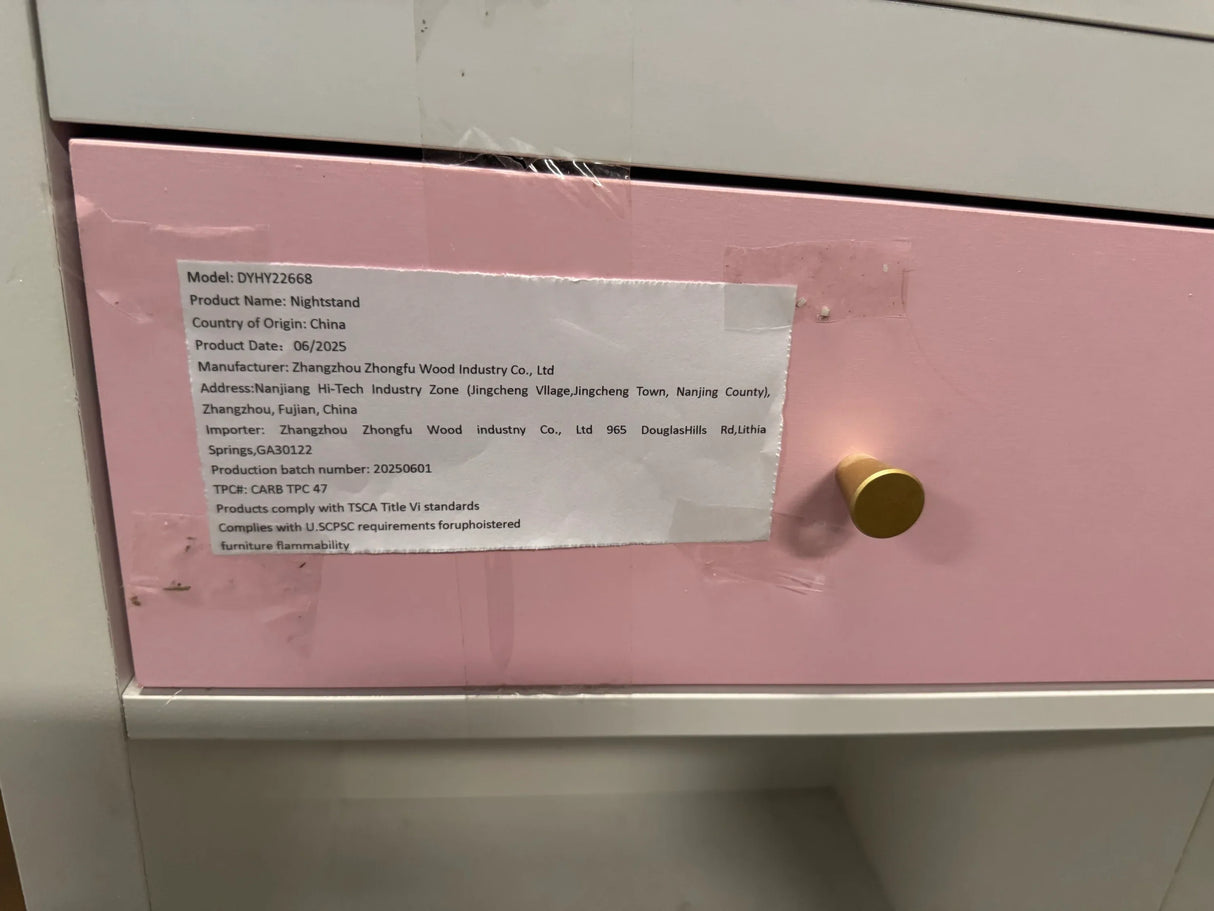 Pink MDF Wooden Nightstand With Drawer And Shelf - Omega Lifestyles