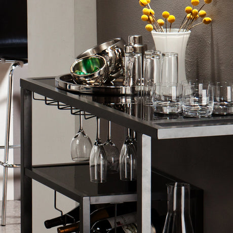 Gunmetal Gray Metal Bar Cart With Locking Casters - Omega Lifestyles