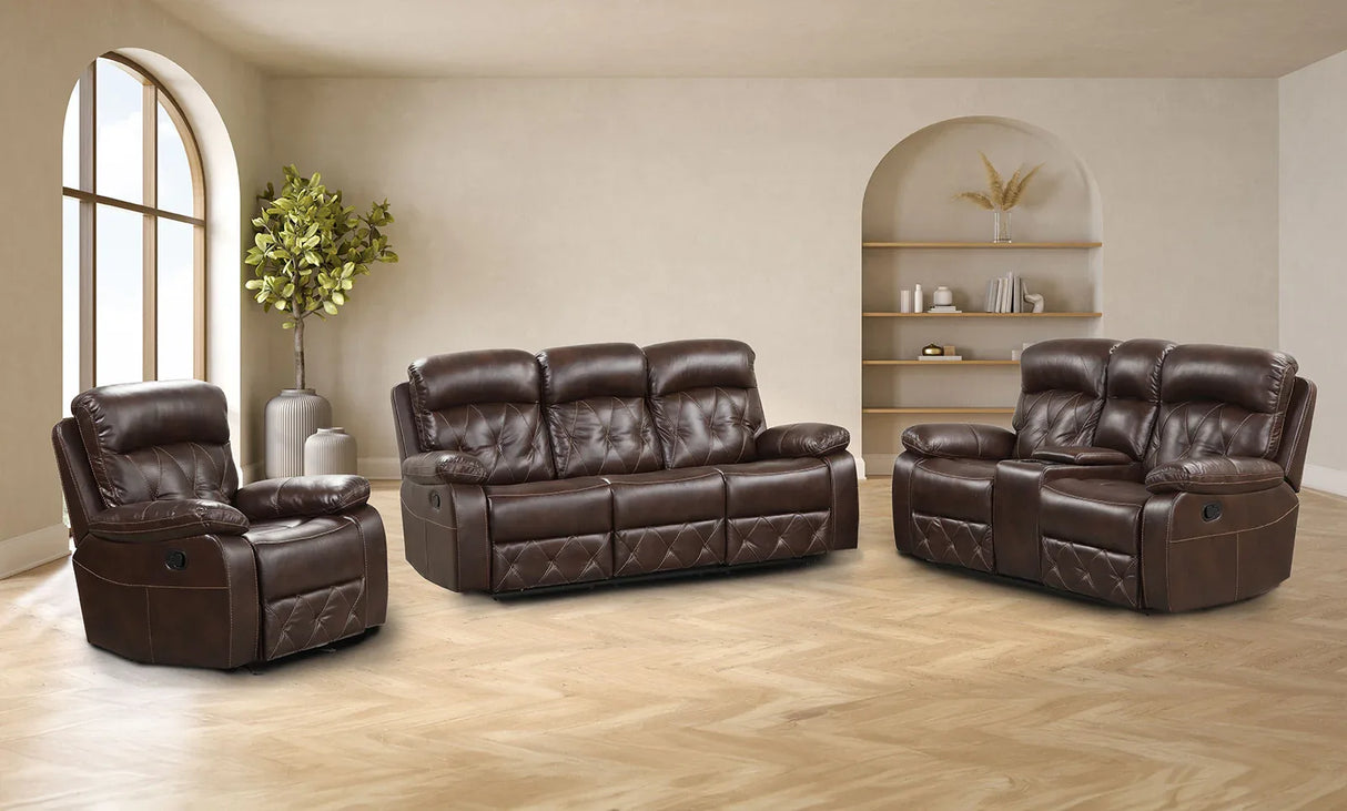 Transitional Brown Leatherette Manual Chair With Pillow Arms - Omega Lifestyles