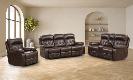 Transitional Brown Leatherette Manual Chair With Pillow Arms - Omega Lifestyles