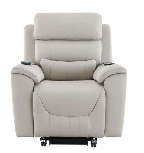 Light Gray Faux Leather Power Lift Heating Massage Chair - Omega Lifestyles