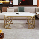 Modern Oval White MDF Gold Metal Coffee Table - Sleep Galleria
