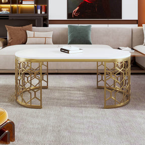 Modern Oval White MDF Gold Metal Coffee Table - Omega Lifestyles