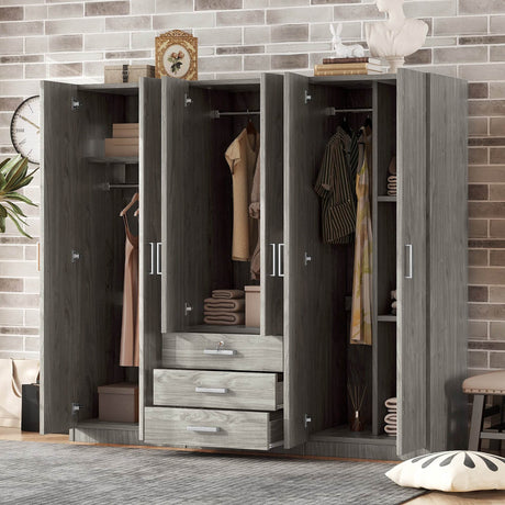 6-Doors Modern Gray Wooden Wardrobe Storage Cabinet - Omega Lifestyles