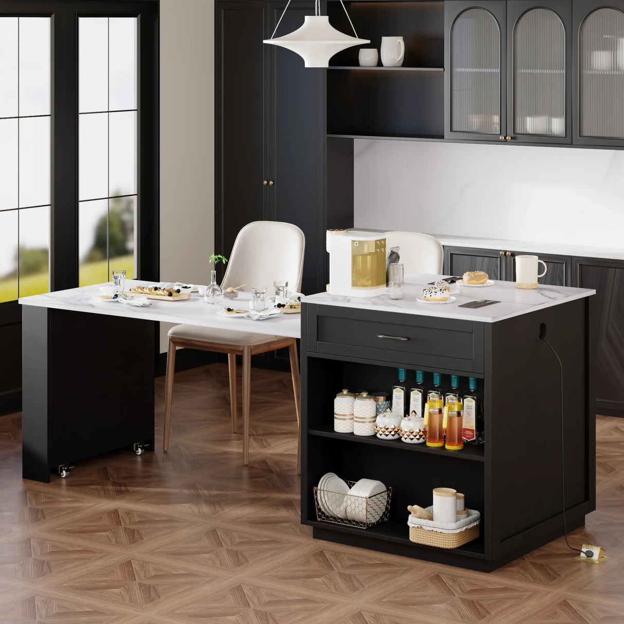 Extendable Kitchen Island With Dining Table And Storage - Omega Lifestyles