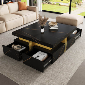 Modern Black Gold Accented Square Coffee Table With Storage - Omega Lifestyles