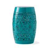 Teal Powder-Coated Iron Lace Cut Outdoor Side Table