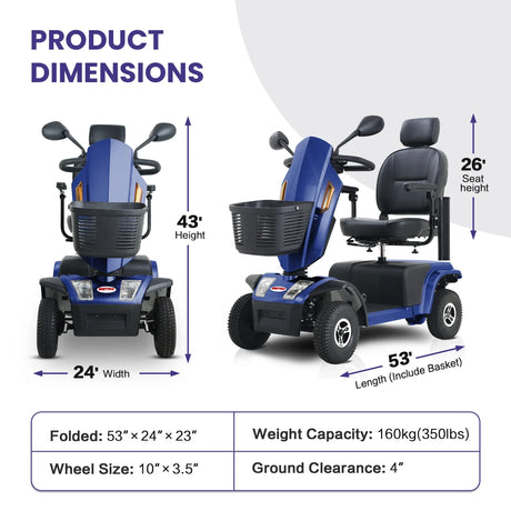 Heavy Duty Blue Metal Mobility Scooter With Suspension - Omega Lifestyles