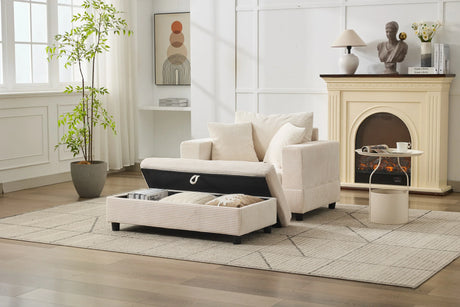 Beige Corduroy Chaise Lounge Chair With Ottoman - Omega Lifestyles