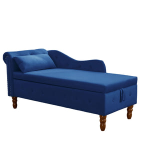 Navy Blue Velvet Classic Chesterfield Storage Chaise Lounge - Omega Lifestyles