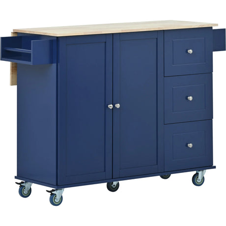 Rolling Mobile Kitchen Island With Solid Wood Top And Storage - Omega Lifestyles