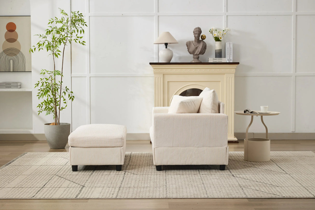 Beige Corduroy Chaise Lounge Chair With Ottoman - Omega Lifestyles