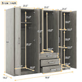 6-Doors Modern Gray Wooden Wardrobe Storage Cabinet - Omega Lifestyles