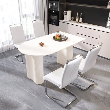 Modern Cream MDF Dining Table And PU Armless Chair Set - Omega Lifestyles