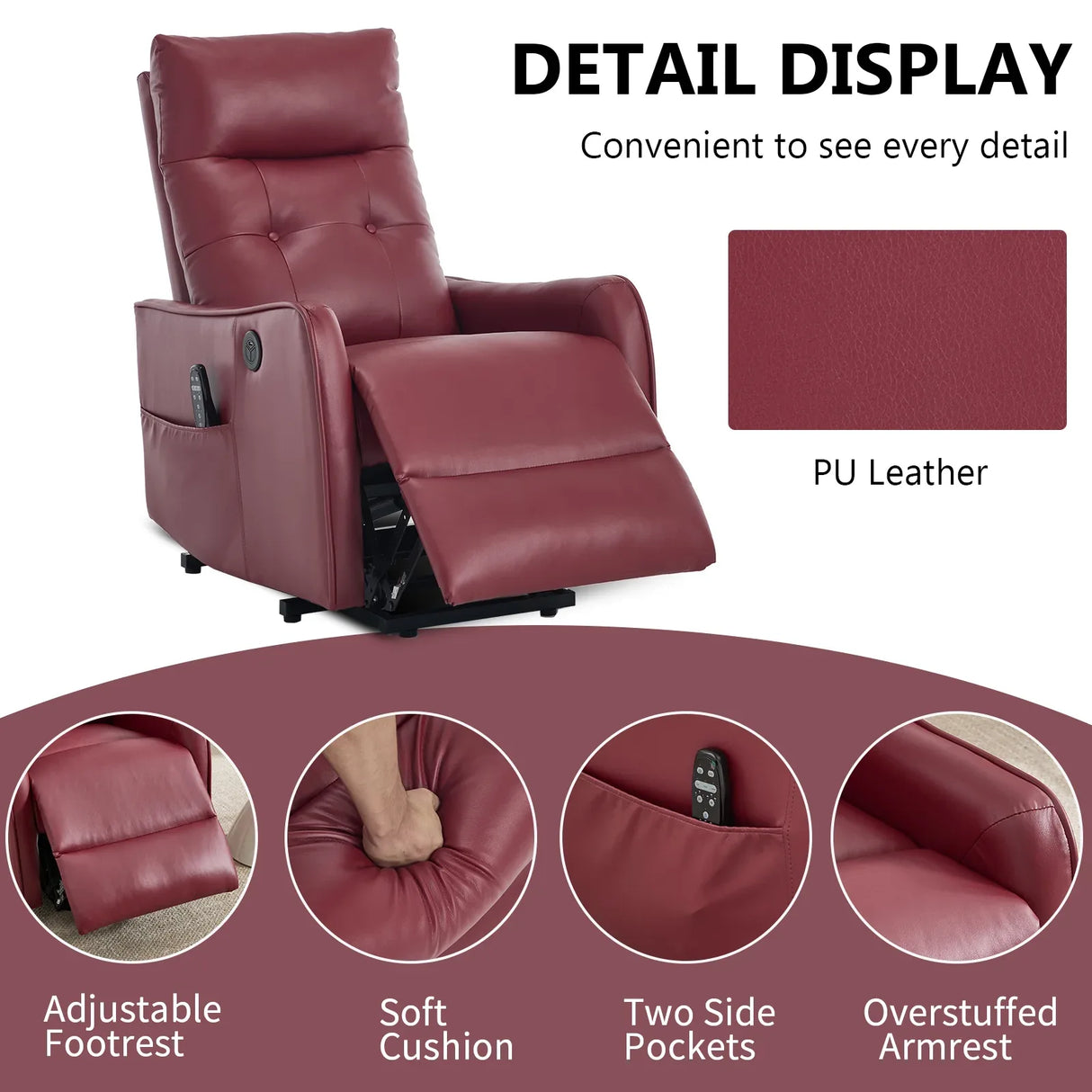 Red Faux Leather Power Lift Recliner Chair With Massage - Omega Lifestyles