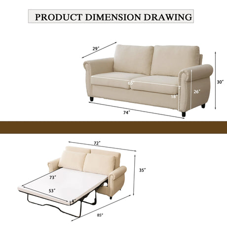 Modern Linen 2-in-1 Sleeper Sofa Bed With Memory Foam Mattress - Omega Lifestyles