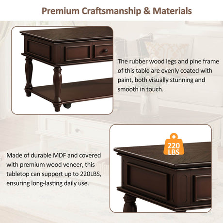 Retro Farmhouse Coffee Table With Drawer And Wheels - Sleep Galleria