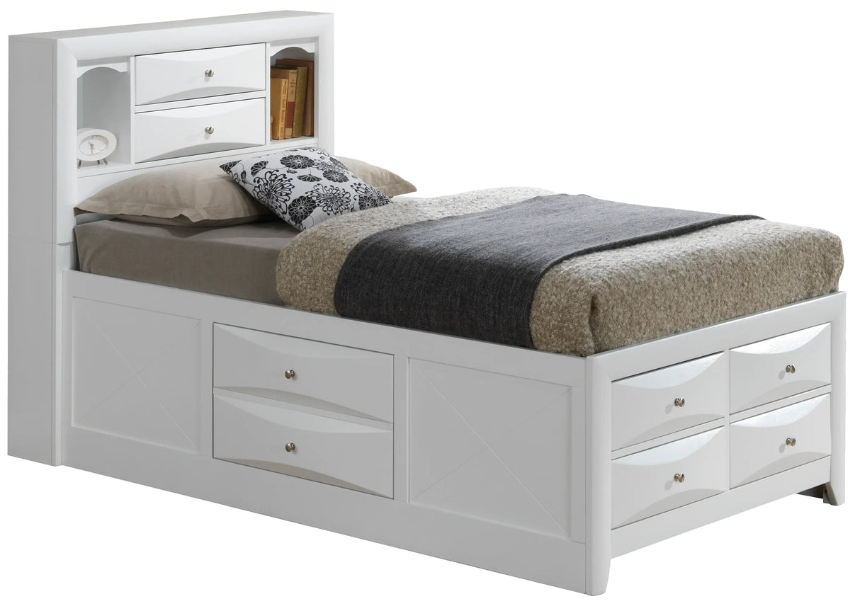 White Twin Storage Bed With Built-In Drawers - Omega Lifestyles