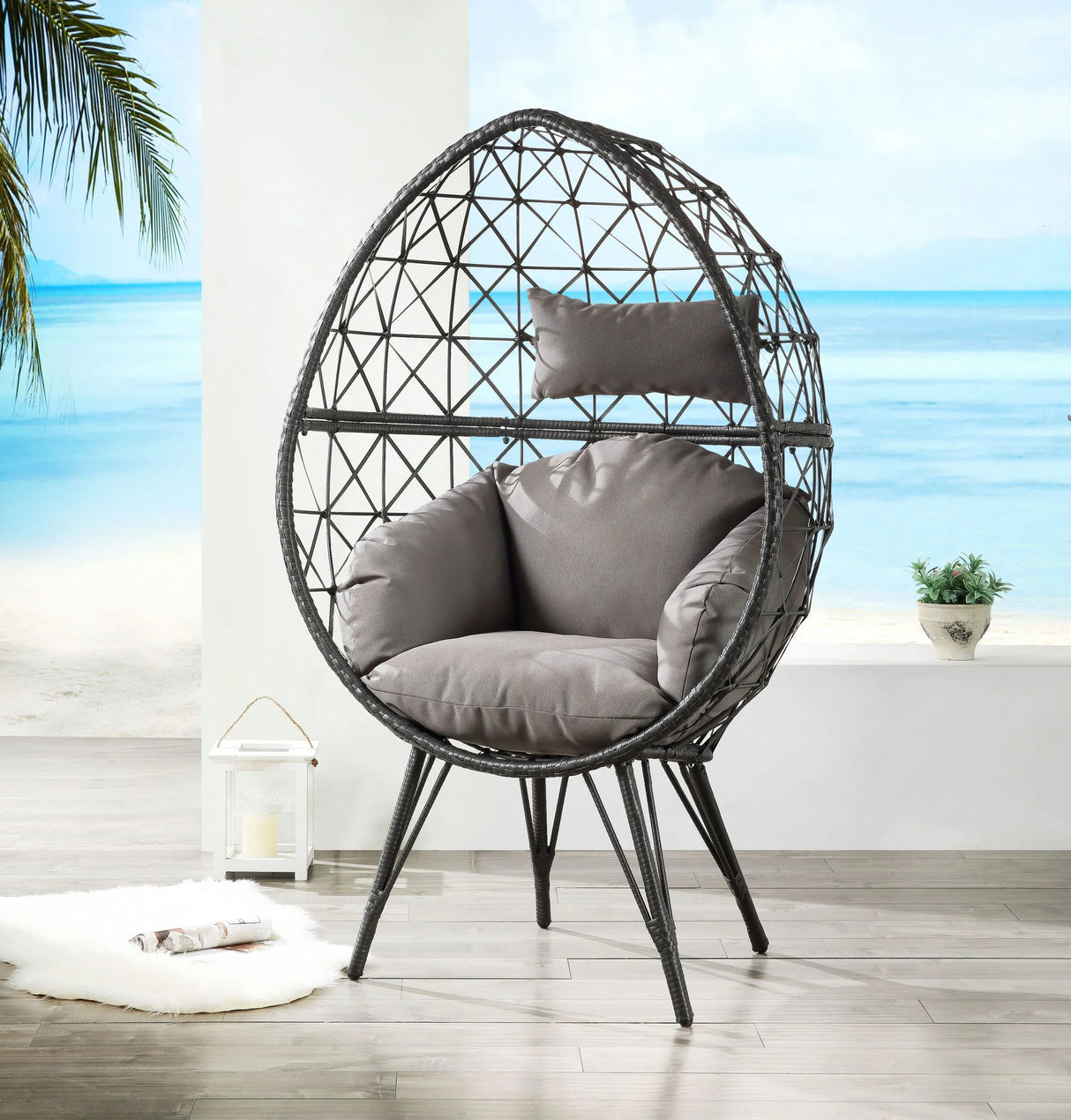 Light Gray Fabric Wicker Patio Lounge Chair With Cushion - Omega Lifestyles
