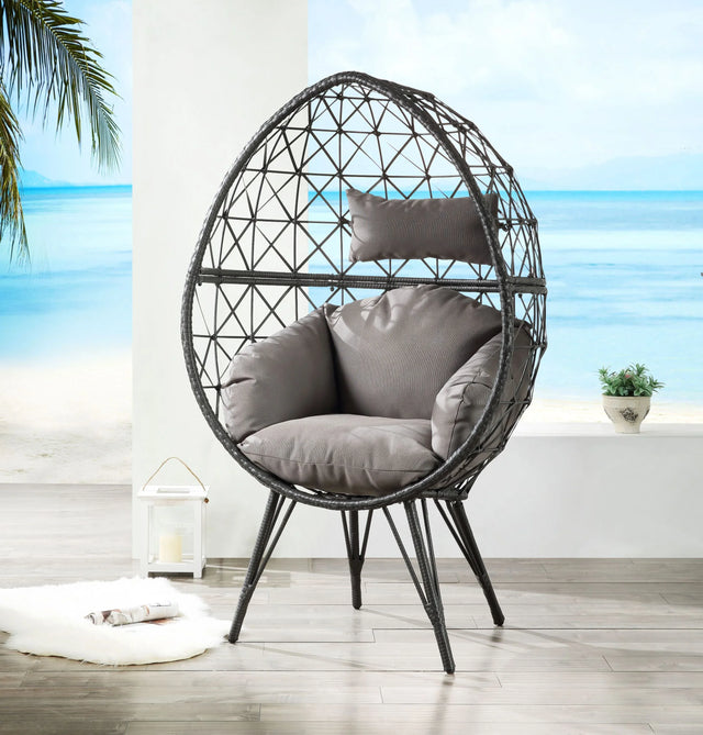 Light Gray Fabric Wicker Patio Lounge Chair With Cushion - Omega Lifestyles