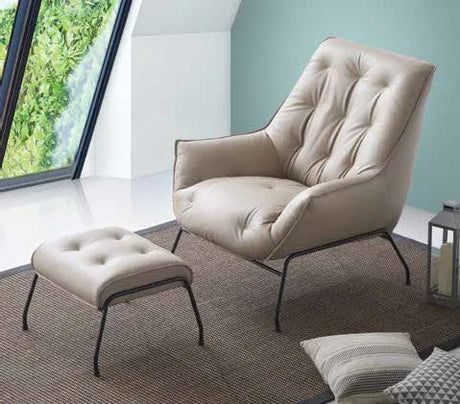 Khaki Top Grain Leather Accent Chair And Ottoman - Omega Lifestyles