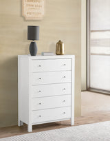 White Five-Drawer Wood Veneer Bedroom Chest - Omega Lifestyles