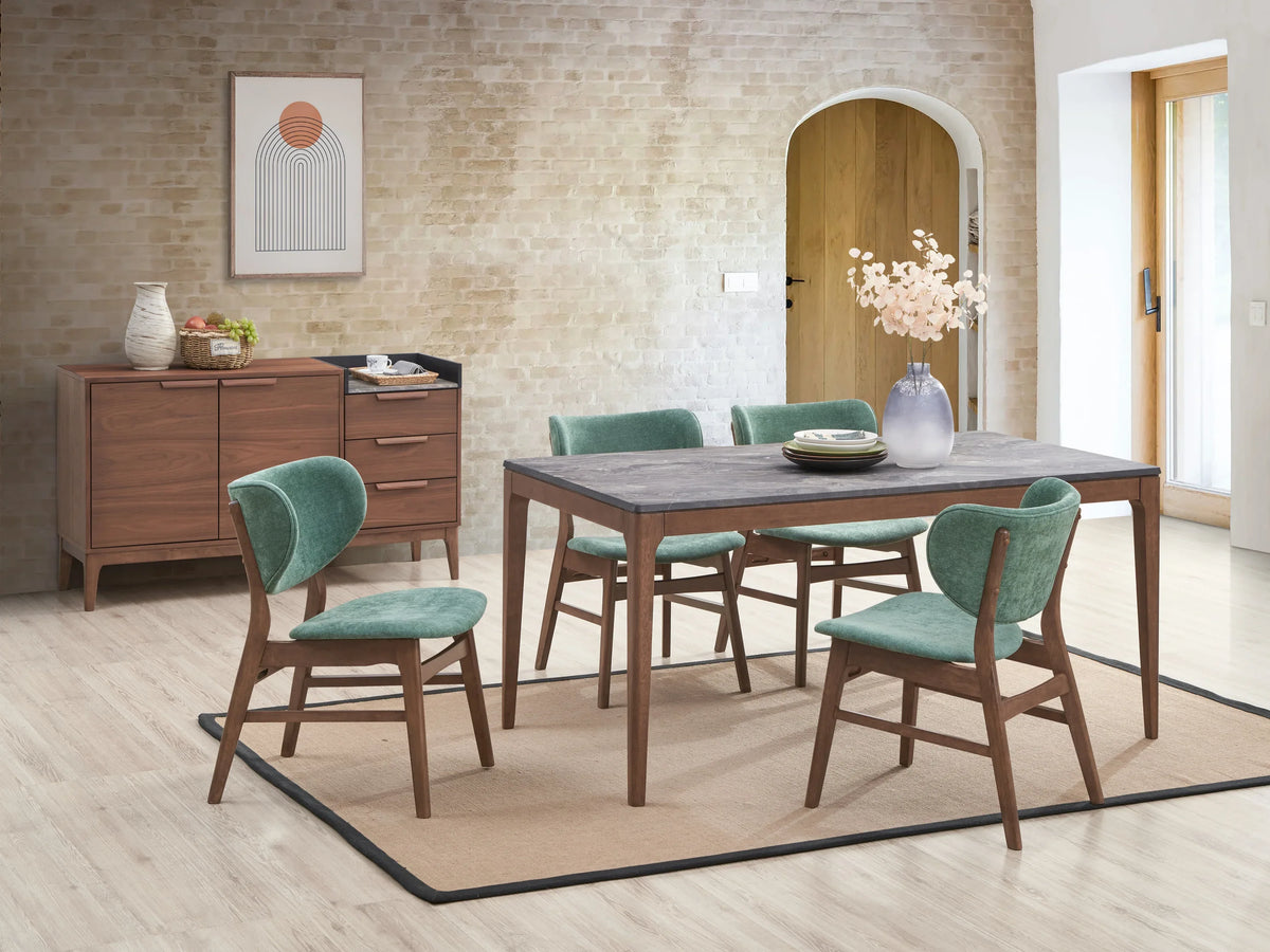 5-Piece Walnut Finish Engineered Stone Dining Set - Omega Lifestyles