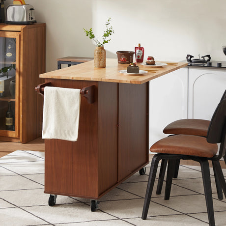 Rolling Kitchen Island Cart With Drop-Leaf Rubberwood Countertop - Omega Lifestyles
