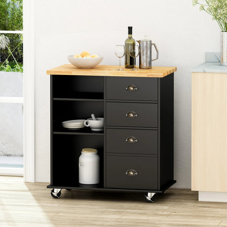Contemporary Wood Kitchen Cart With Rolling Casters - Omega Lifestyles