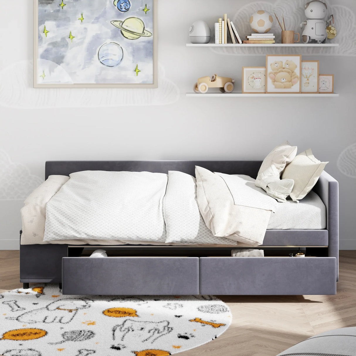 Twin Velvet Upholstered Platform Bed With Storage Drawers - Omega Lifestyles