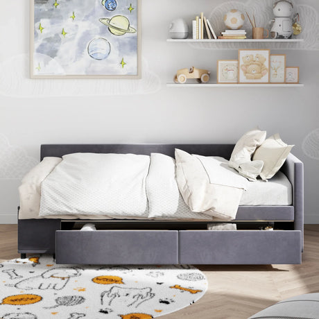 Twin Velvet Upholstered Platform Bed With Storage Drawers - Omega Lifestyles