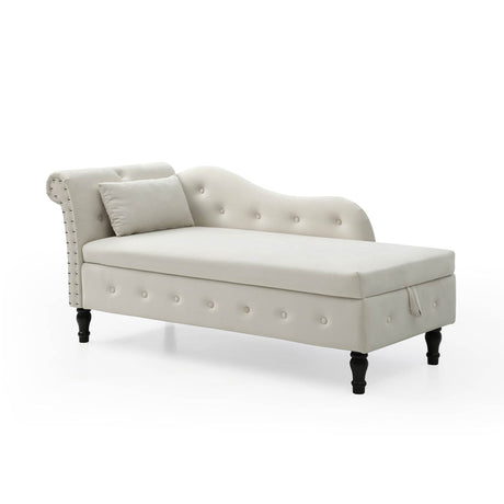 Velvet Upholstered Storage Chaise Lounge With Pillow - Omega Lifestyles