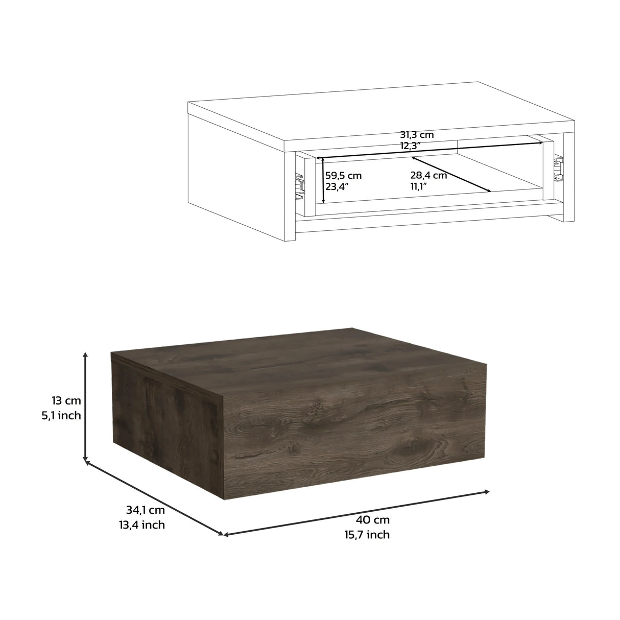 Wall-Mounted Pine Floating Nightstand With Drawer - Omega Lifestyles