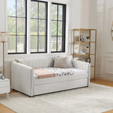 Twin Upholstered Linen Daybed With Functional Trundle - Omega Lifestyles
