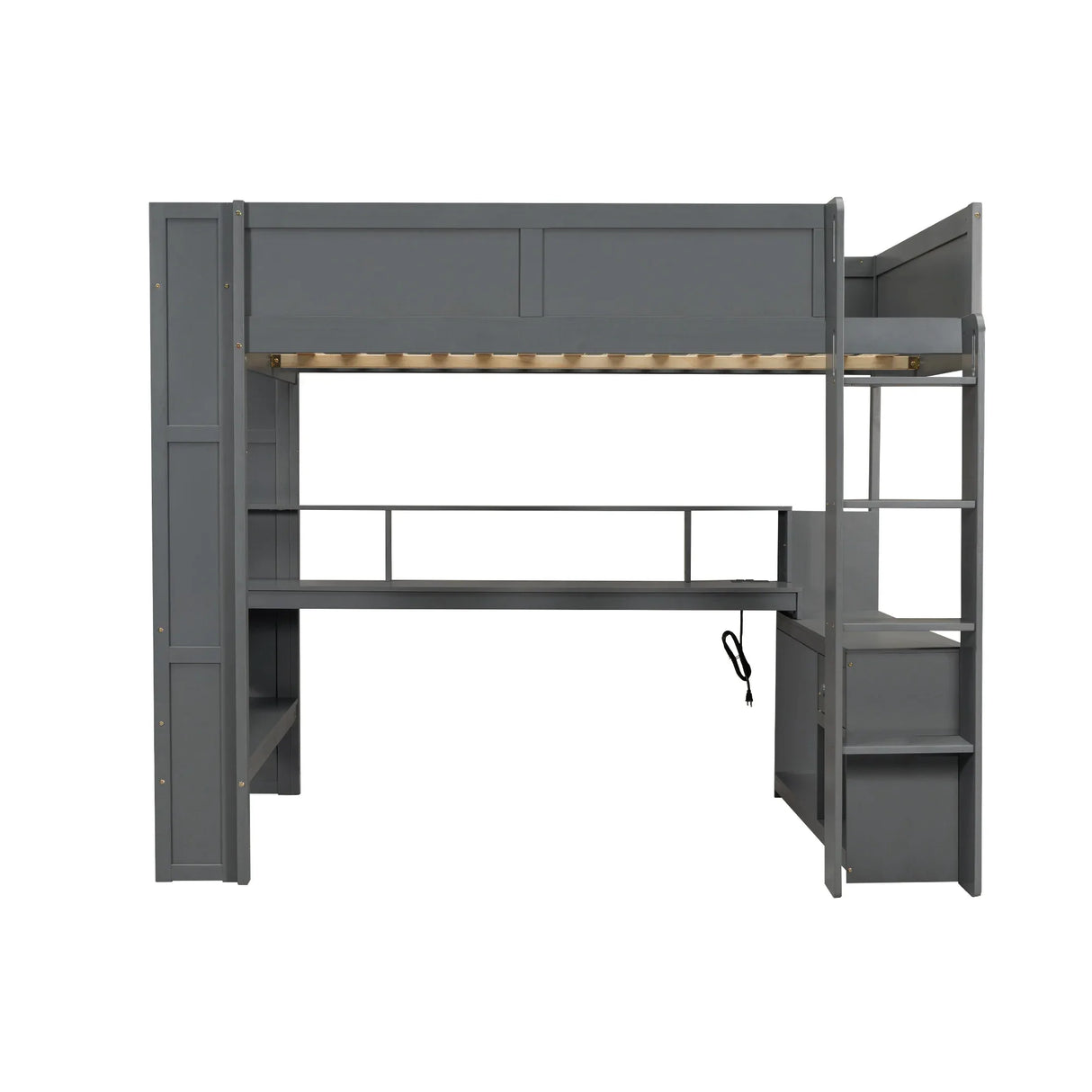 Full Wood Gaming Loft Bed Frame With Desk LED Charging Station - Omega Lifestyles