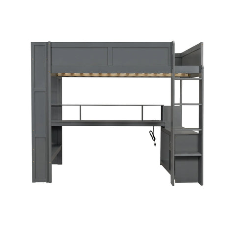 Full Wood Gaming Loft Bed Frame With Desk LED Charging Station - Omega Lifestyles