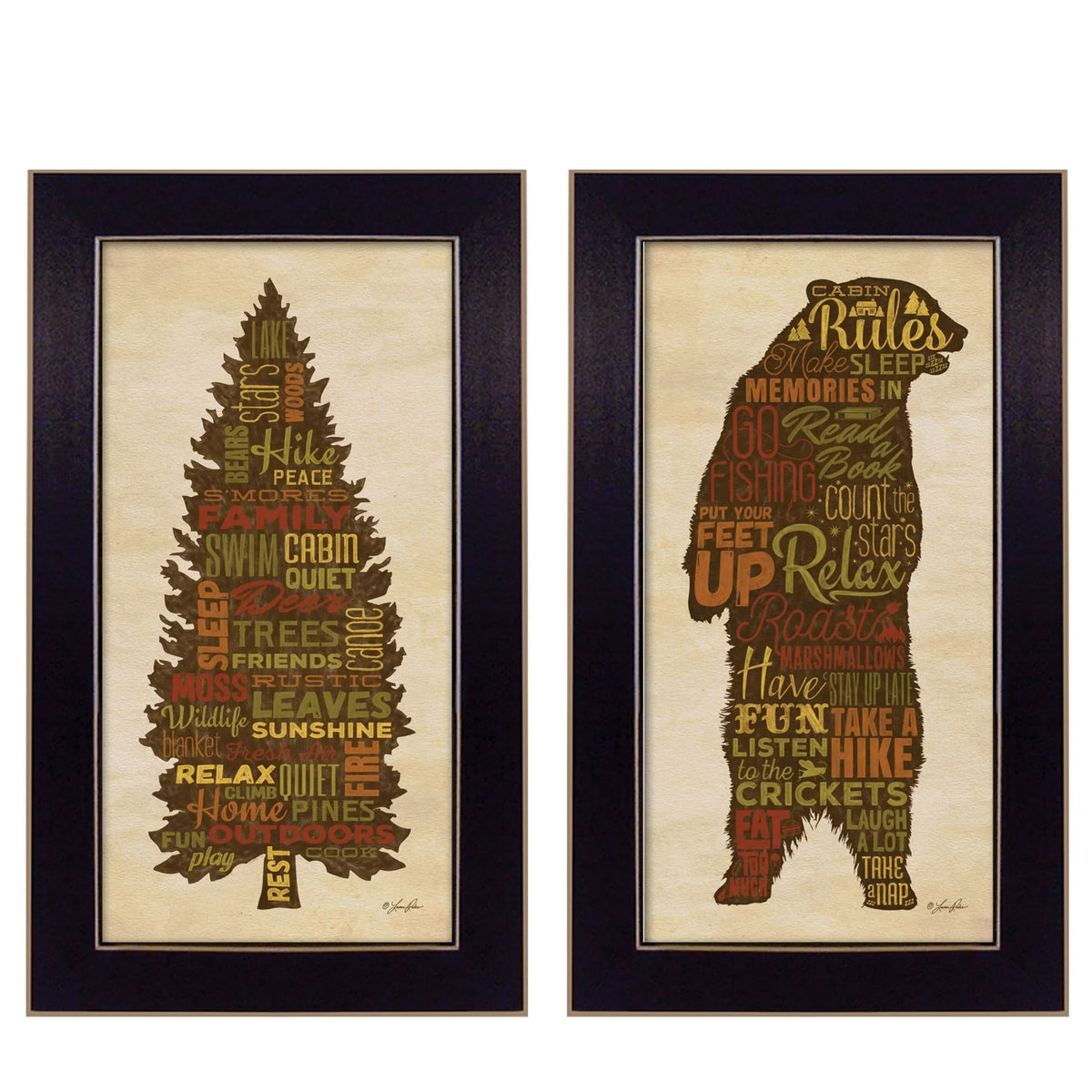 Framed Multicolor Cabin Rules Wall Art Home Decor - Omega Lifestyles