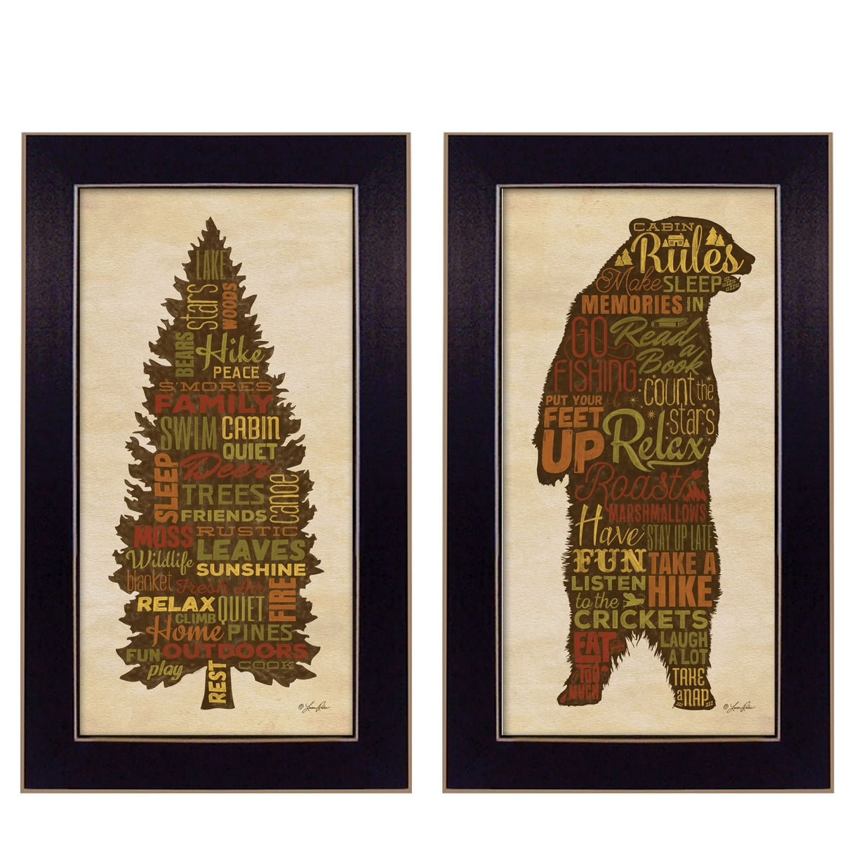Framed Multicolor Cabin Rules Wall Art Home Decor - Omega Lifestyles