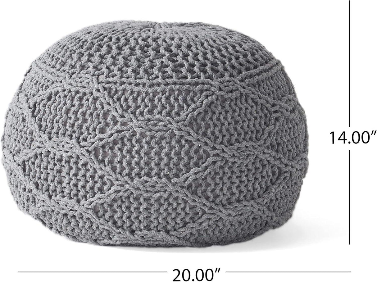 Modern Grey Cotton Knit Weave Pouf 20 Inch - Omega Lifestyles